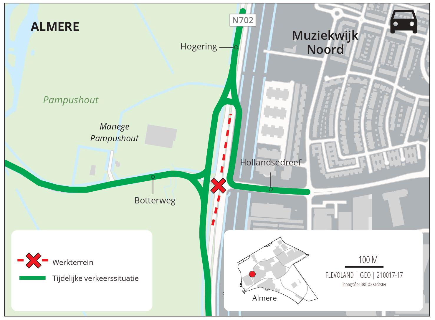 Tijdelijke verkeerssituatie voor de Hollandsedreef en de Botterweg (Pampusdreef)
